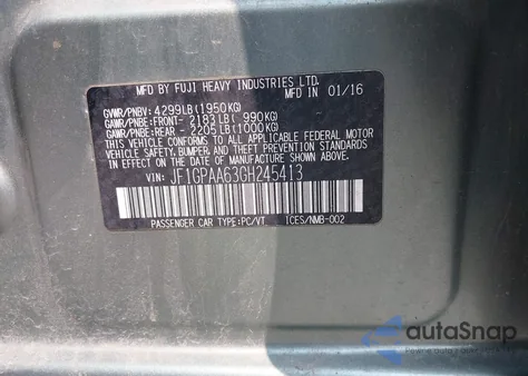 2016 Subaru Impreza 2.0I from USA, damaged, VIN JF1GPAA63GH245413